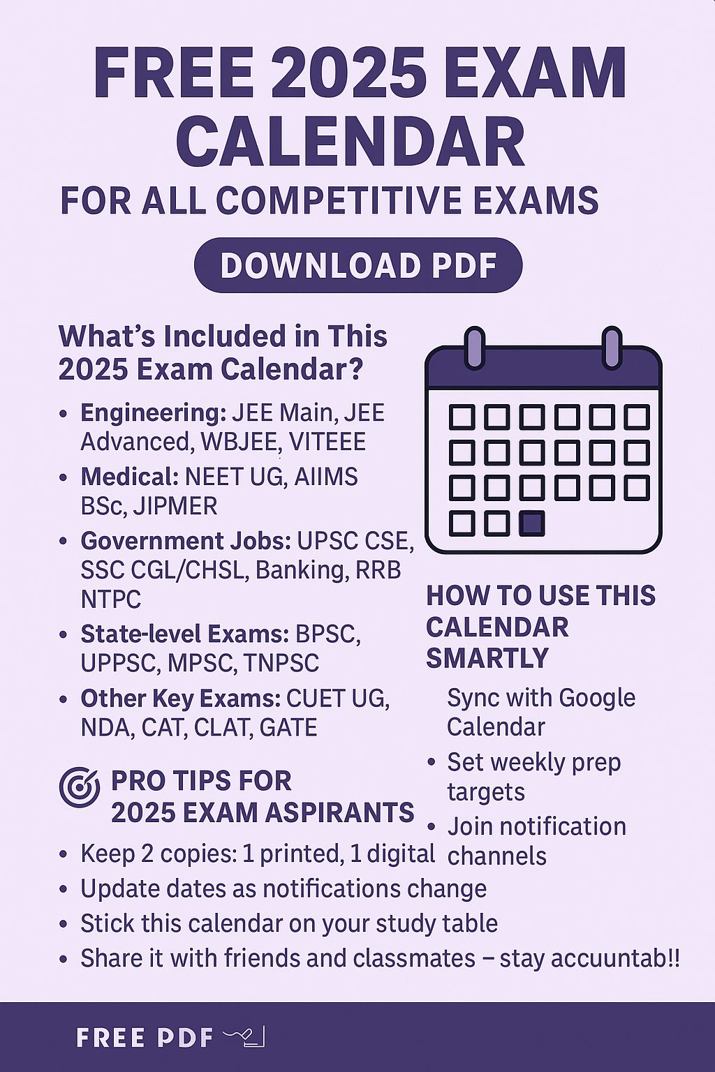 Free 2025 Exam Calendar for All Competitive Exams
